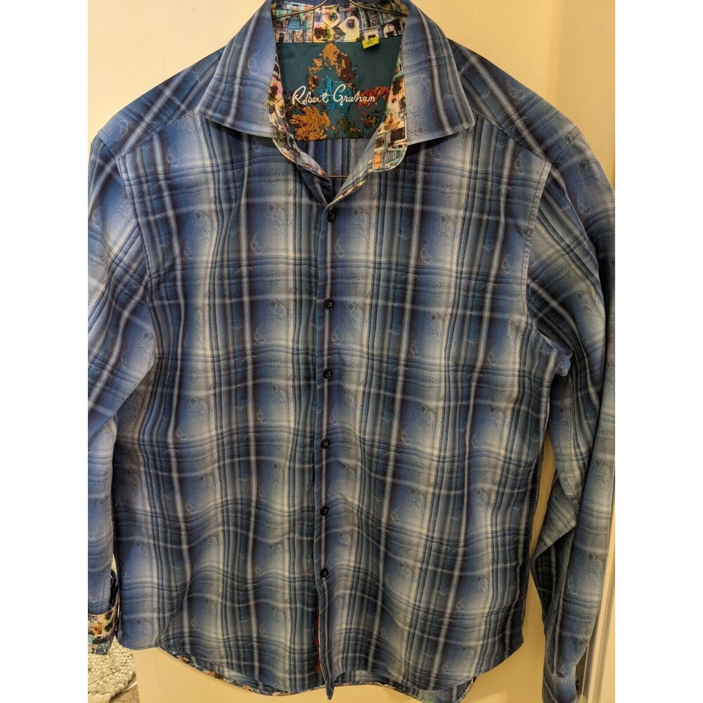 Robert Graham Button Down Shirt Contrast Cuffs Size L